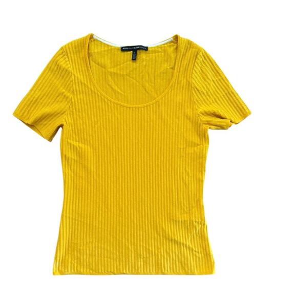 White House Black Market Mustard Yellow Scoop Neck Ribbed Top Size Large - Picture 1 of 5